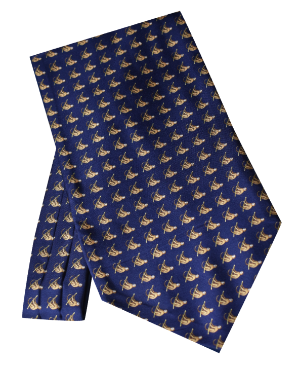 Fine Silk Happy Monkey Design Cravat in Navy